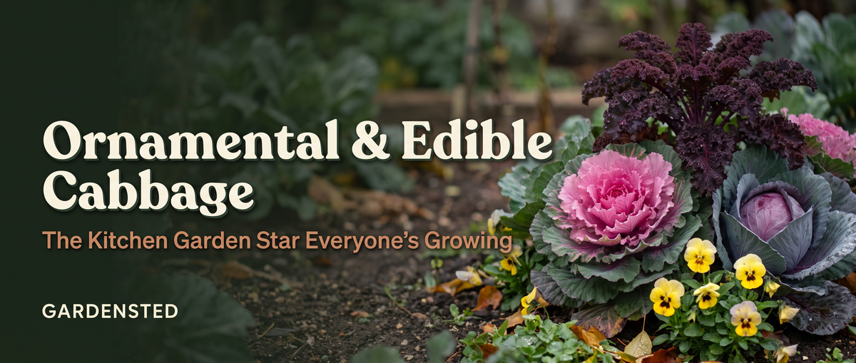 Ornamental and edible cabbage and kale in an autumn kitchen garden