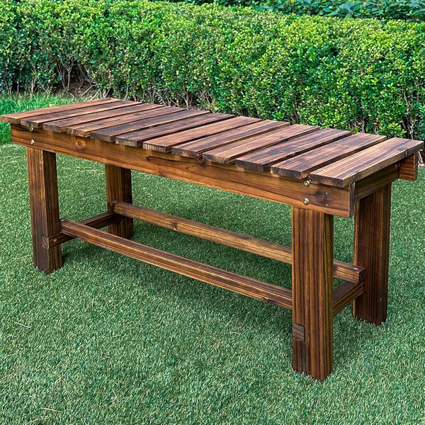LSPYYDS 35.5" Weatherproof Backless Wood Garden Bench, 2-Person
