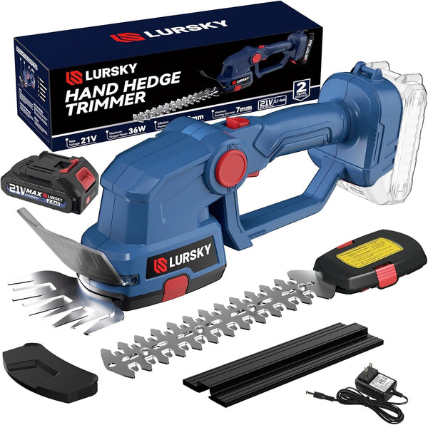 LURSKY 21V Cordless Hedge Trimmer, 2-in-1