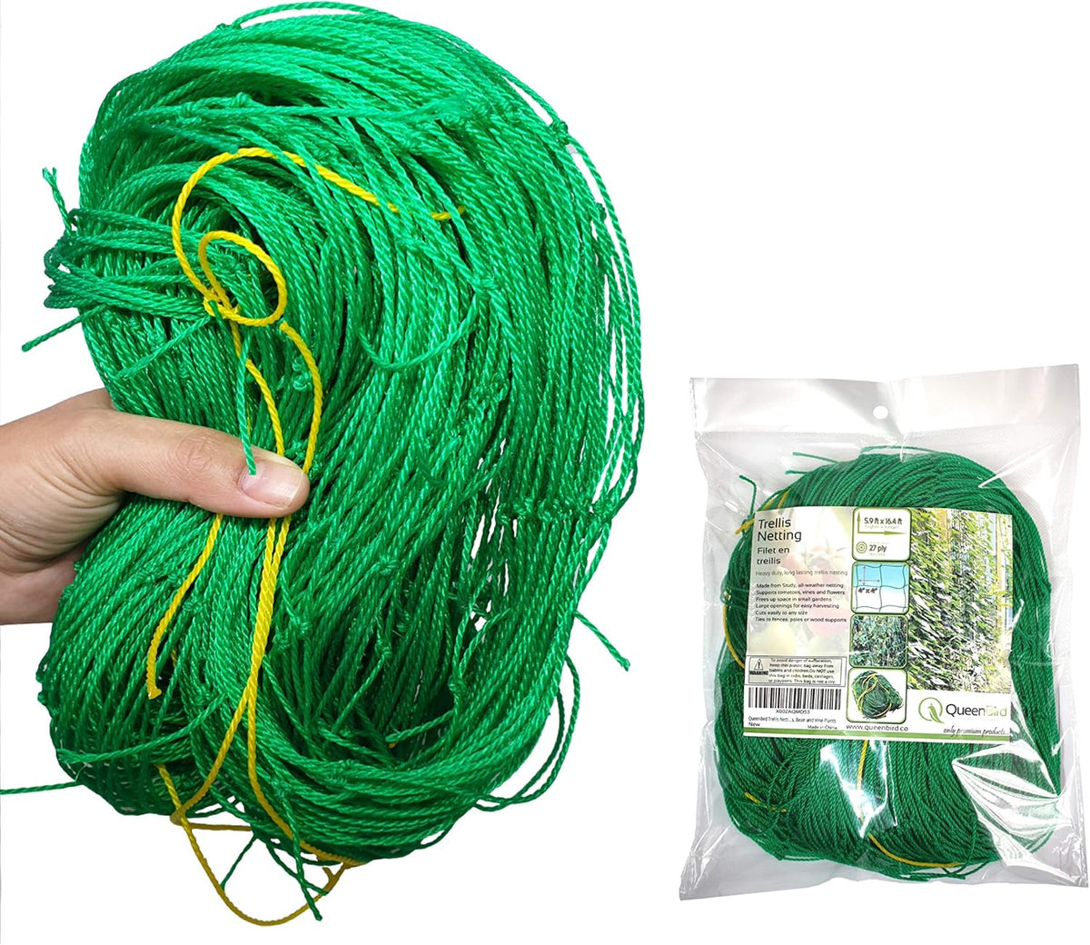 QueenBird Heavy-Duty Garden Trellis Netting, 5.9 x 16.4 ft