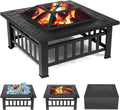 Anraja 32" Wood-Burning Fire Pit, Square Steel with Spark Screen