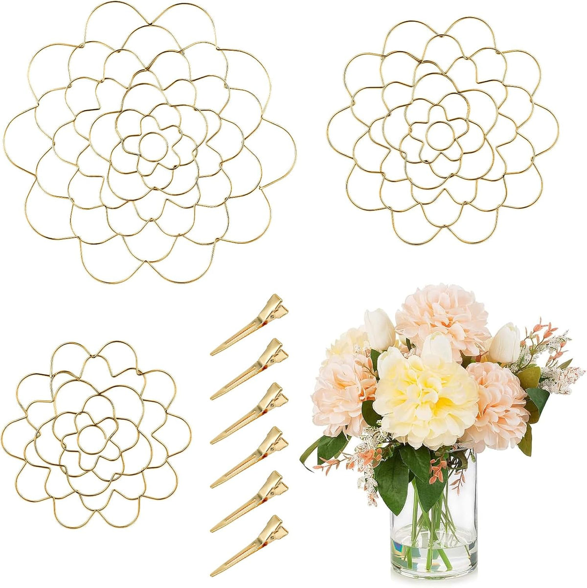 Flower Arrangement Holder Set, 3-Pc Stainless Steel Floral Grid