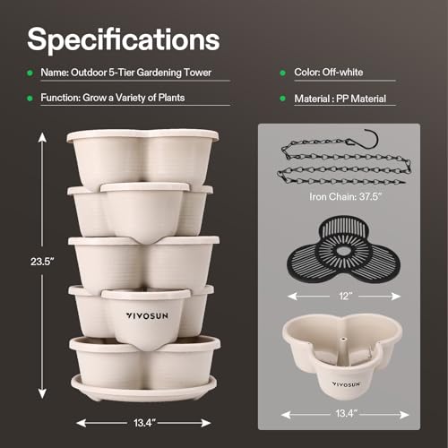 VIVOSUN 5 Tier Vertical Gardening Stackable Planter for Flowers, Ivory