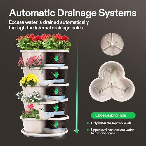 VIVOSUN 5 Tier Vertical Gardening Stackable Planter for Flowers, Ivory