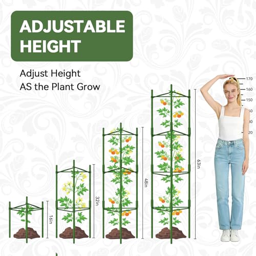 4 Pack Tomato Cages for Garden, Up to 63 inch(5.2FT)