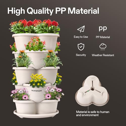 VIVOSUN 5 Tier Vertical Gardening Stackable Planter for Flowers, Ivory