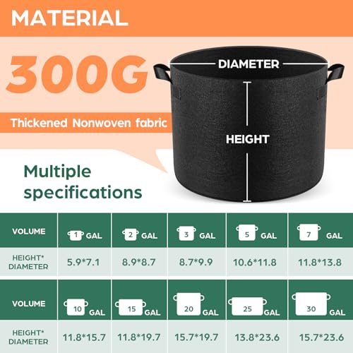 Jorvila 5-Pack 15 Gallon Grow Bags