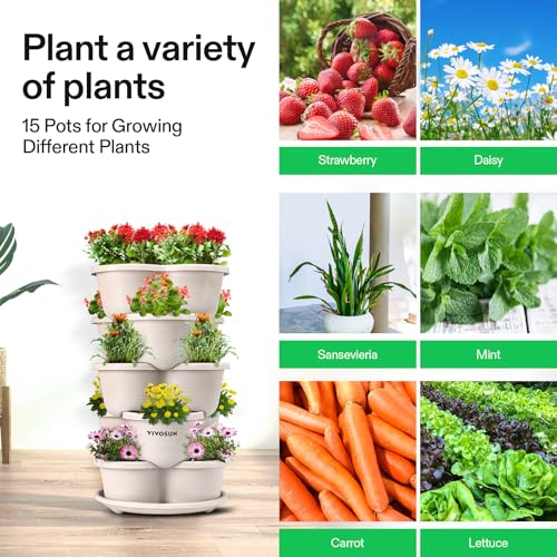 VIVOSUN 5 Tier Vertical Gardening Stackable Planter for Flowers, Ivory