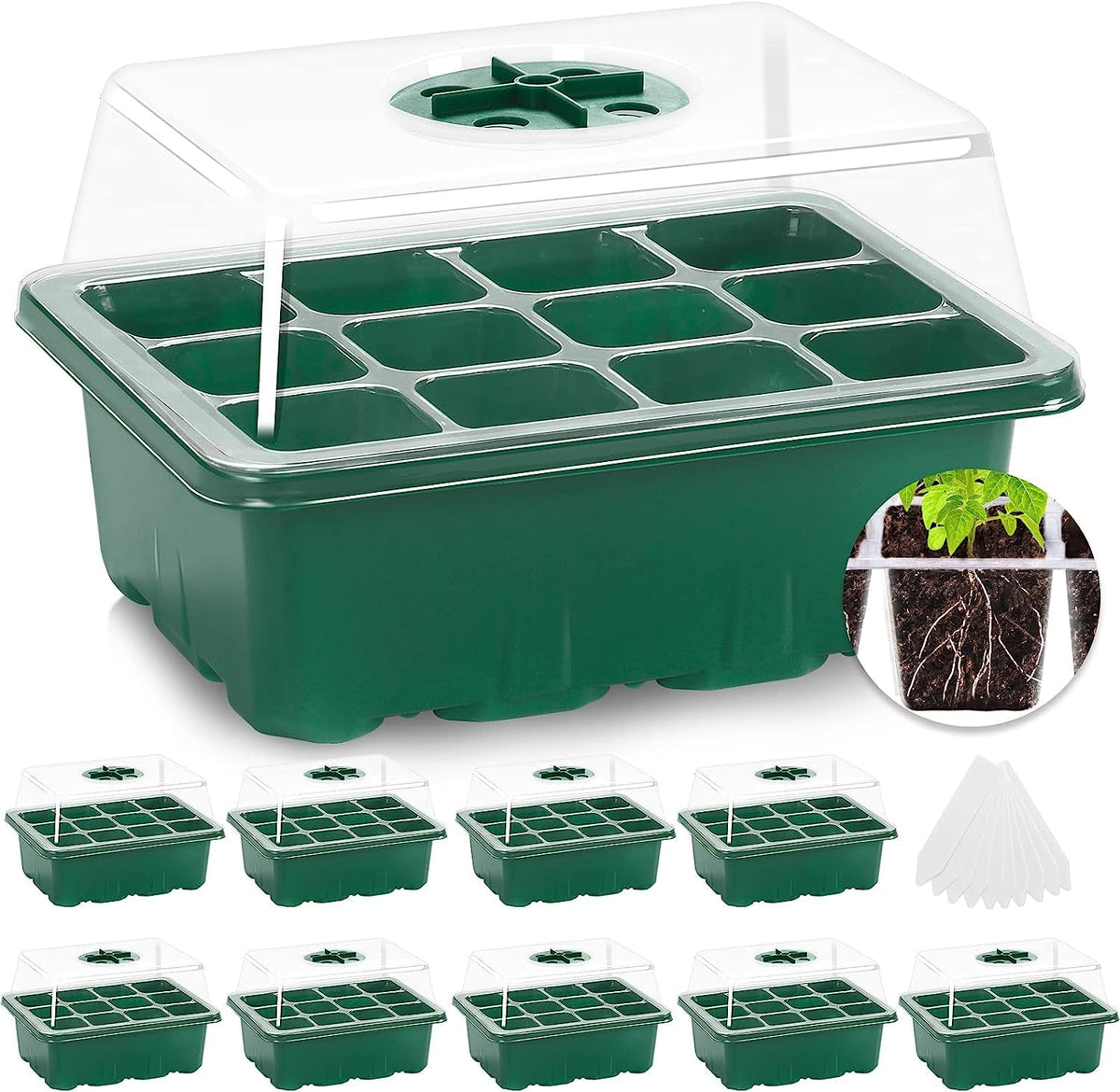Seed starting trays with humidity domes