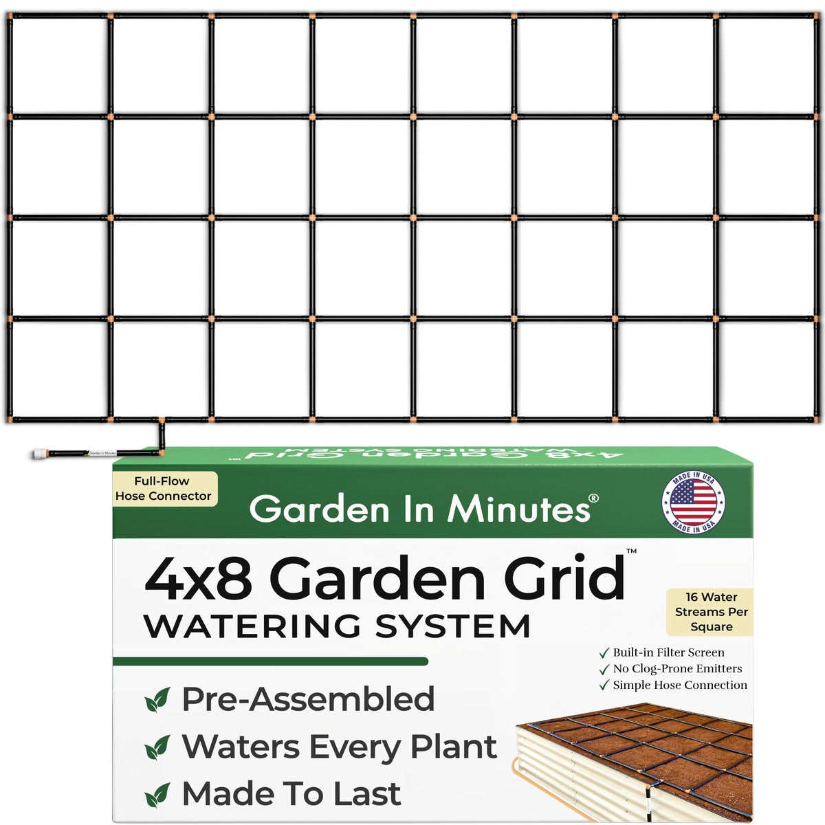 Garden Grid 4x8 | Irrigation System for Garden Bed Watering | Pre-Assembled