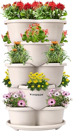 VIVOSUN 5 Tier Vertical Gardening Stackable Planter for Flowers, Ivory