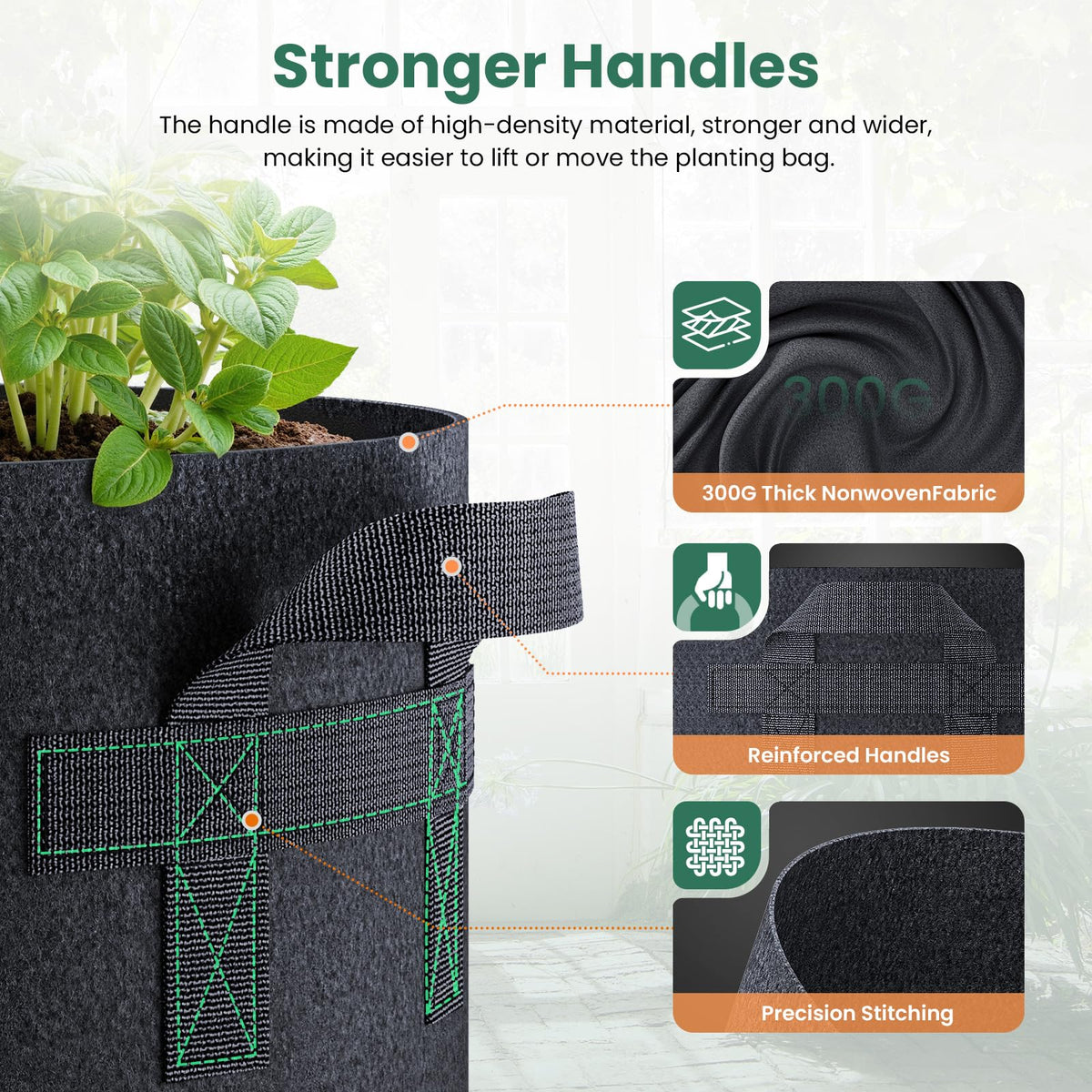 Jorvila 5-Pack 15 Gallon Grow Bags