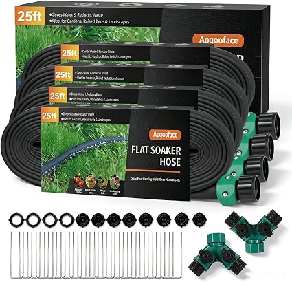 Flat Soaker Hose 25 ft 4-Pack with Splitter