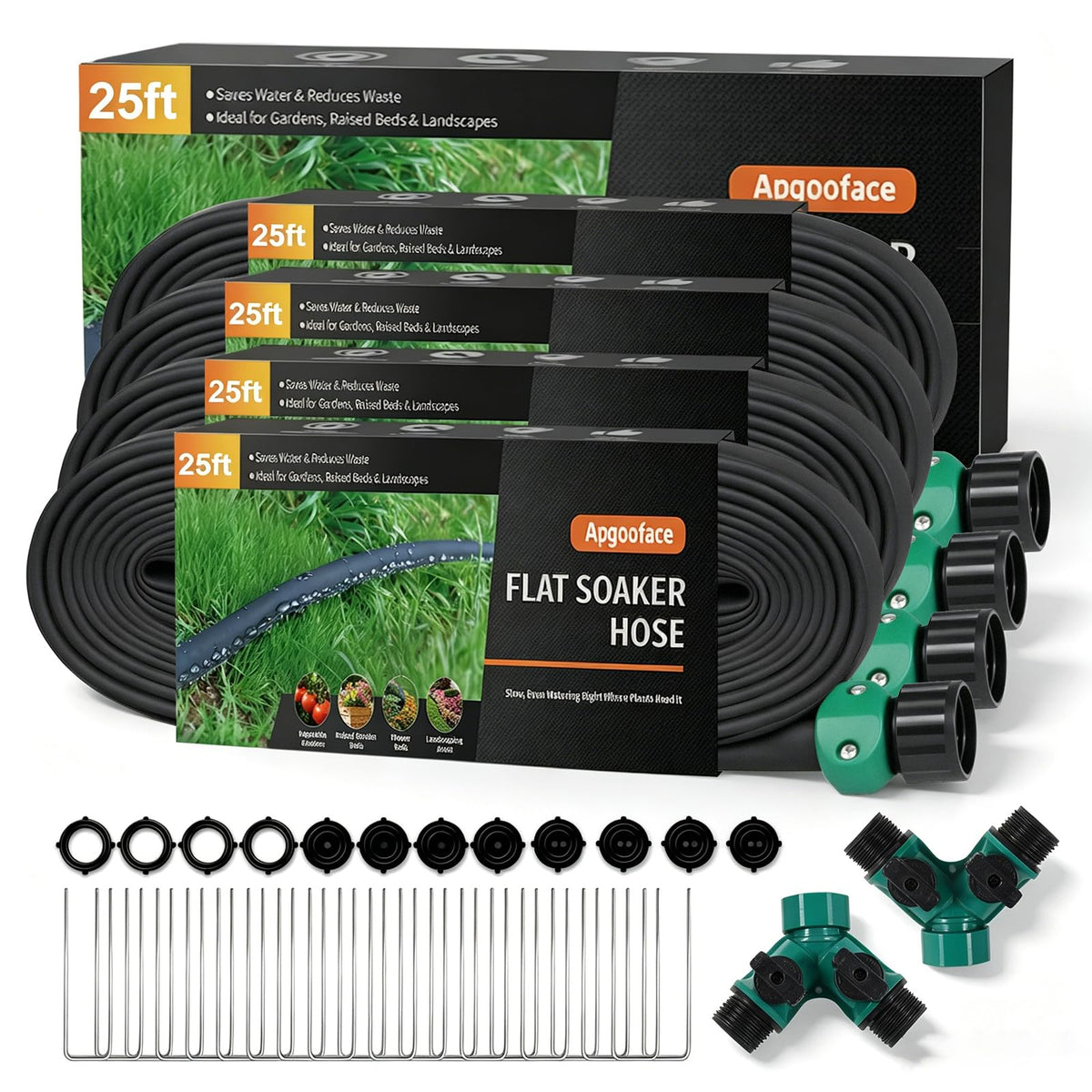 Flat Soaker Hose 25 ft 4-Pack with Splitter